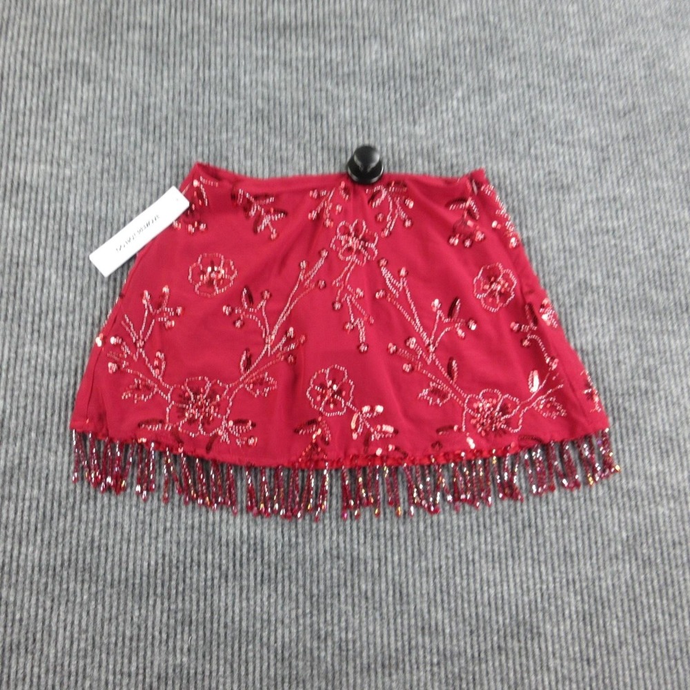 Princess Polly Skirt Womens 2 Red Beaded Fringe Sequin Embroidered Chiffon NWT